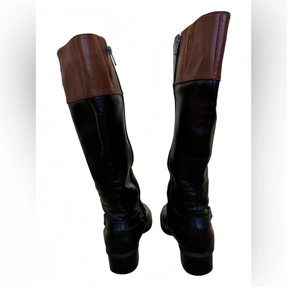 Bandolino Two-Tone Black & Brown Knee-High Riding Boots | Women’s Size 9